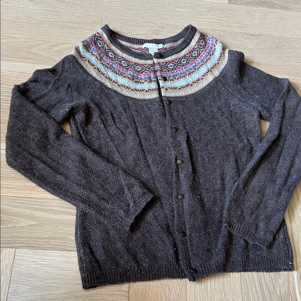 Tweeds Dark Gray Cardigan with Multicolor Yoke